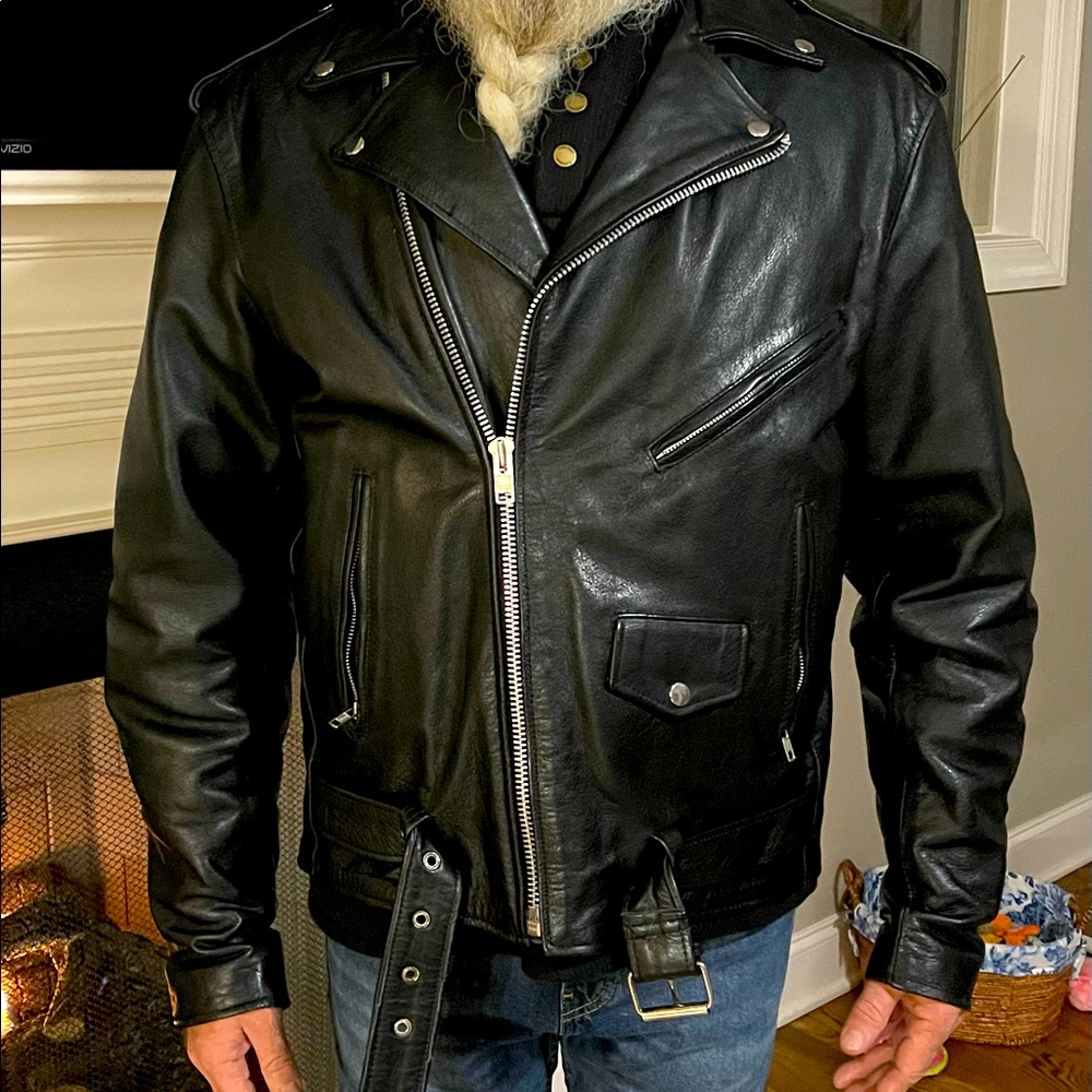 Men Black Leather Jacket XXL TALL